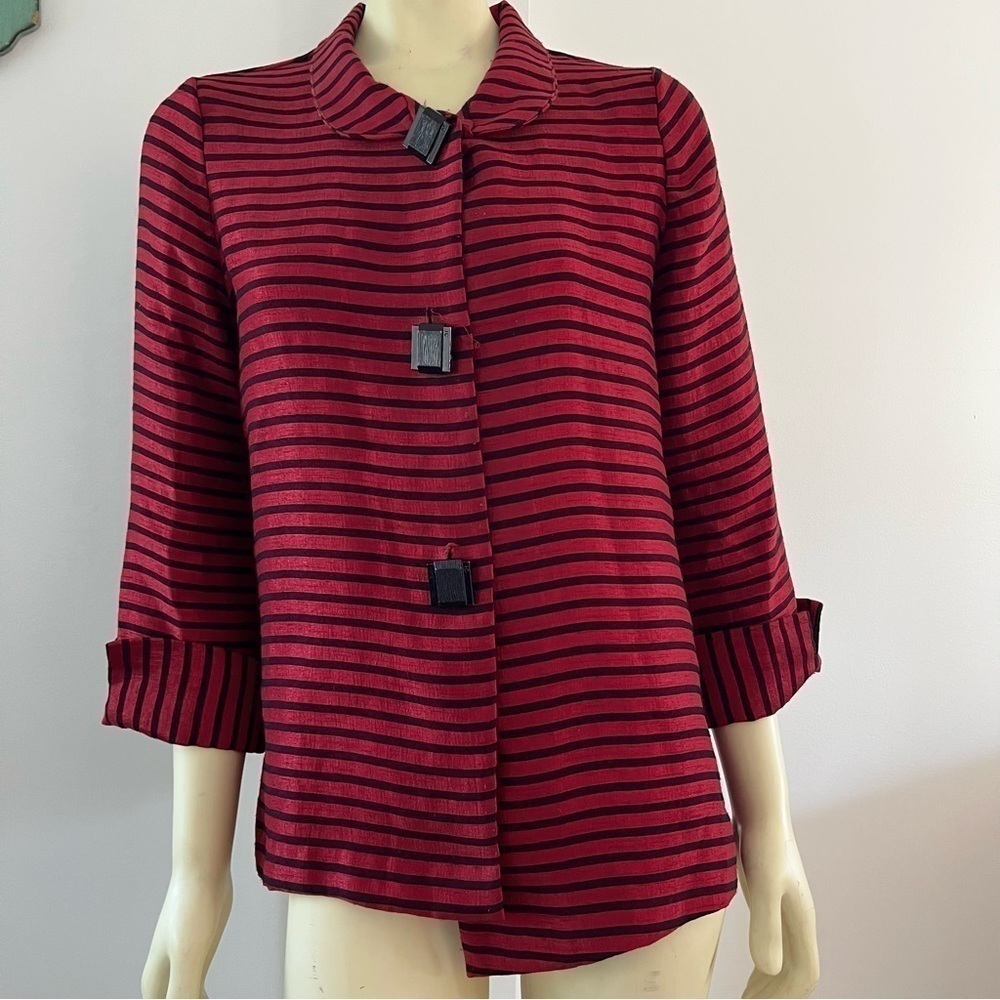 IC Collection Connie K Women’s Asymmetrical Red & Black Stripe Jacket Blazer M